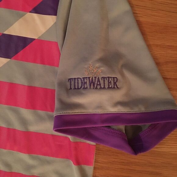 New Adidas Color Block Gray Purple pink Polo Shirt L Tidewater N Myrtle Beach - Picture 5 of 9
